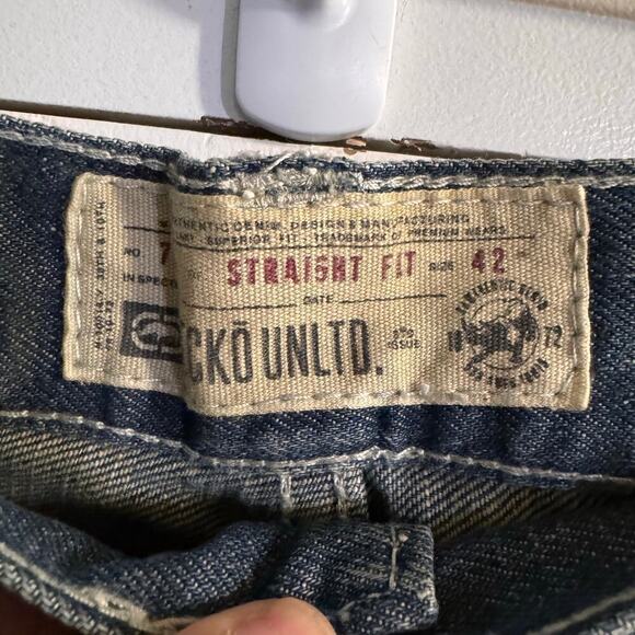 Vintage Ecko Ultd Jeans Mens 42x32 Baggy Y2K Skull Patch Street Retro Grunge - Picture 9 of 10